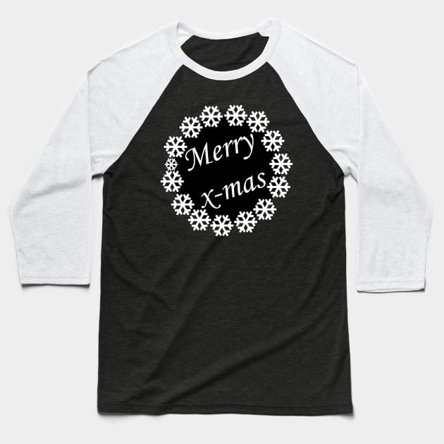 Merry X-mas Typography Design - Black and White Baseball T-Shirt by art-by-shadab